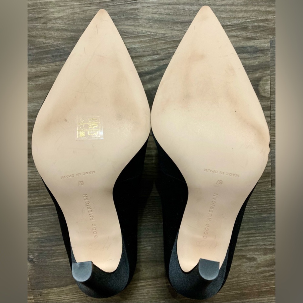 NWOB Good American Women’s Size 8.5 Black Icon Satin Pumps - Picture 6 of 8